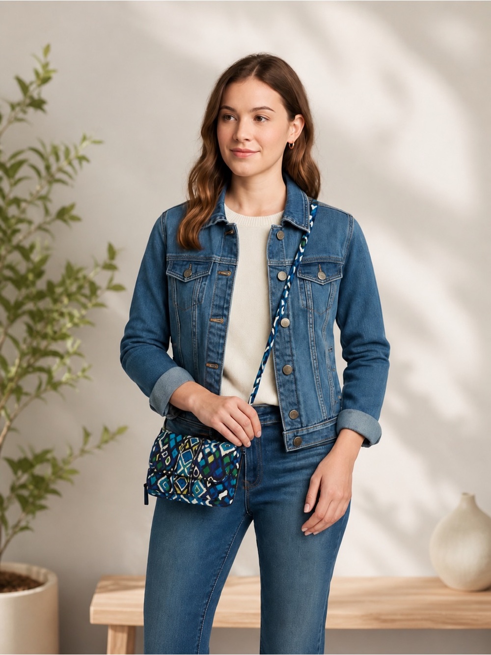 Vera Bradley Mini‎ Crossbody Bag Blue Geometric Quilted Blue & Green